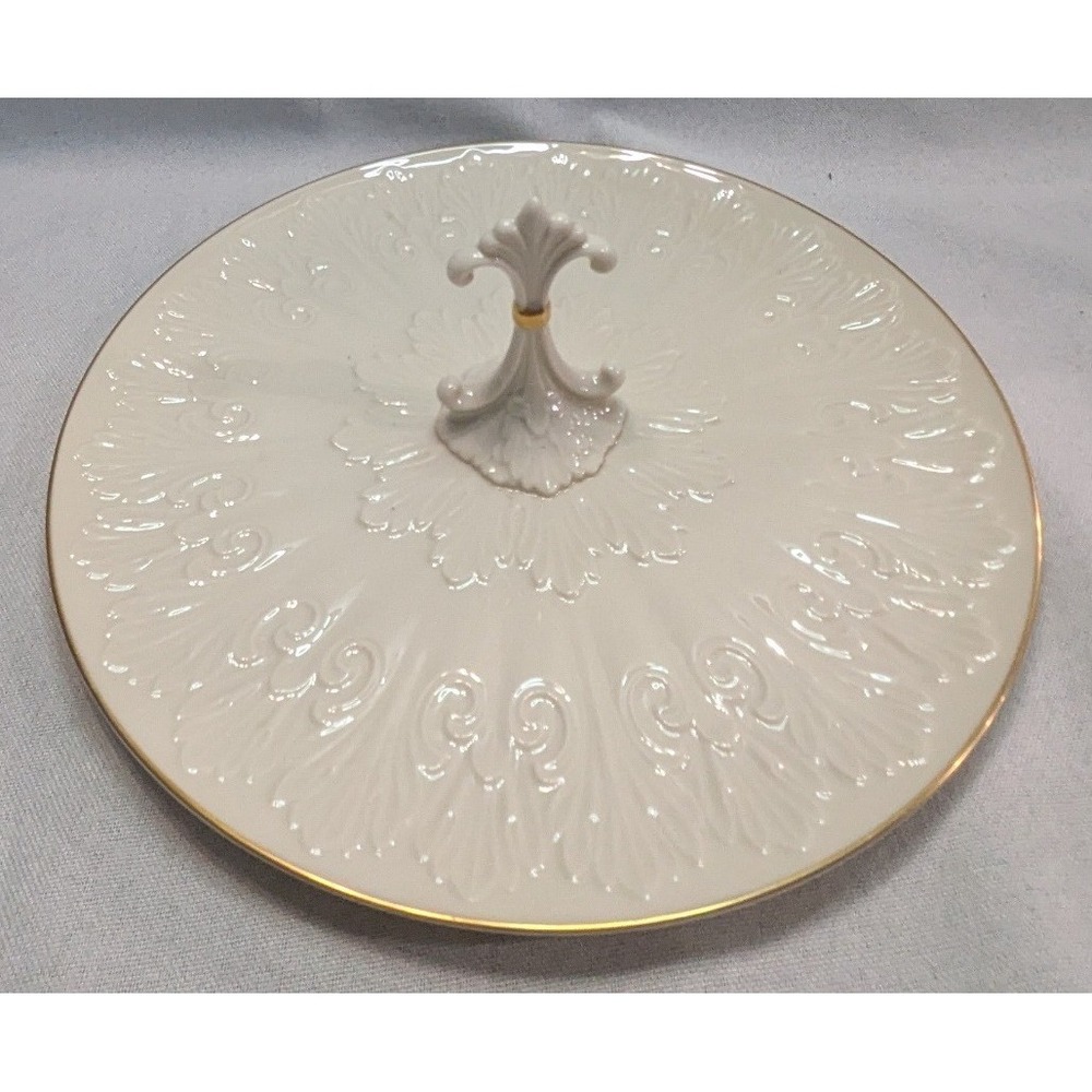 Lenox Tidbit Tray Server Unisex 10.5in Cream Excellent Gold Trim Embossed USA